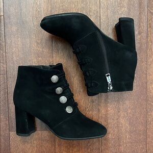 Le Saunda Black Heeled Suede Boots with Military Button Details, Size 6 (36/230)